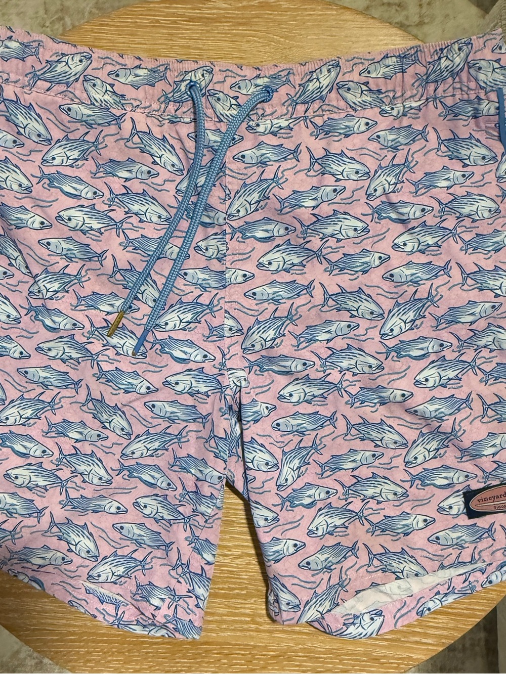 Vineyard Vines Pink Swim Trunks with Blue Fish Print